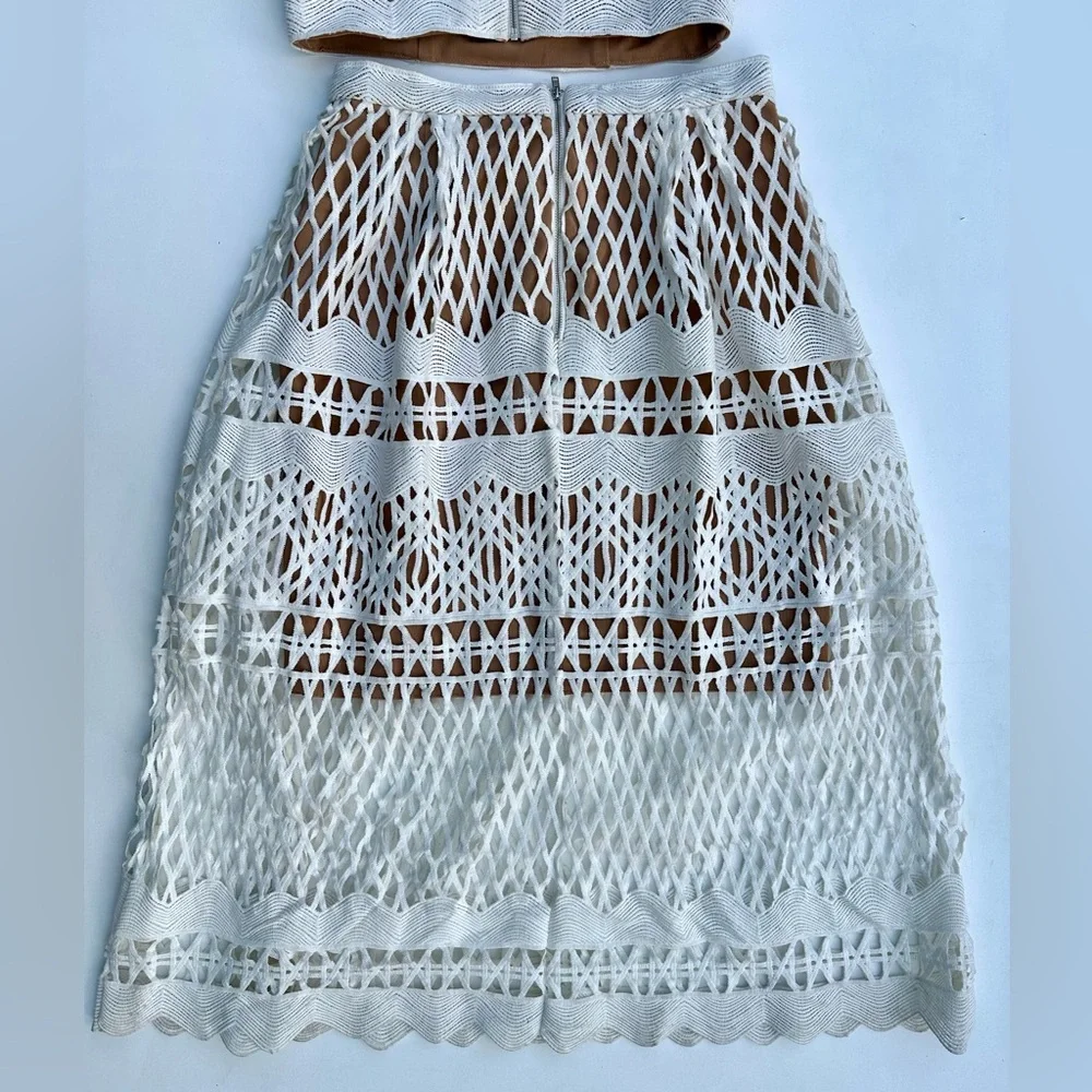 Free People Ministry Of Style Demure Set Crop Top & MIDI Skirt White Lace, 6